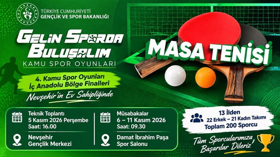 4. Kamu Spor Oyunları Masa Tenisi İç Anadolu Bölge Finalleri Nevşehir'de