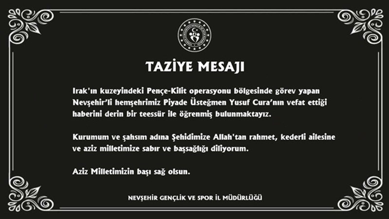 İl Müdürü Özdemir'den Taziye Mesajı	