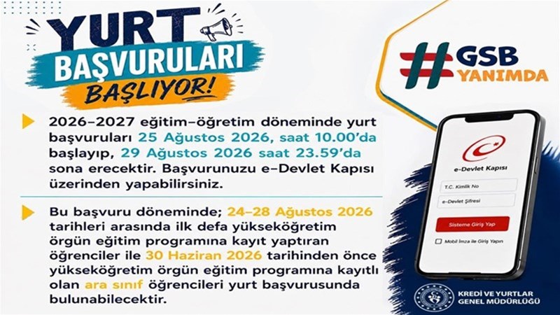 2026-2027 Eğitim Öğretim Yılı Yurt Başvurularına İlişkin Duyuru